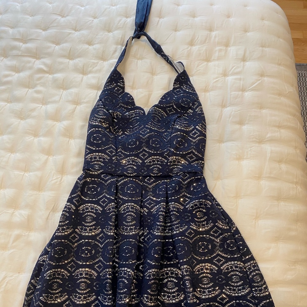 B. Darlin Halter Navy Blue Sparkly Dress